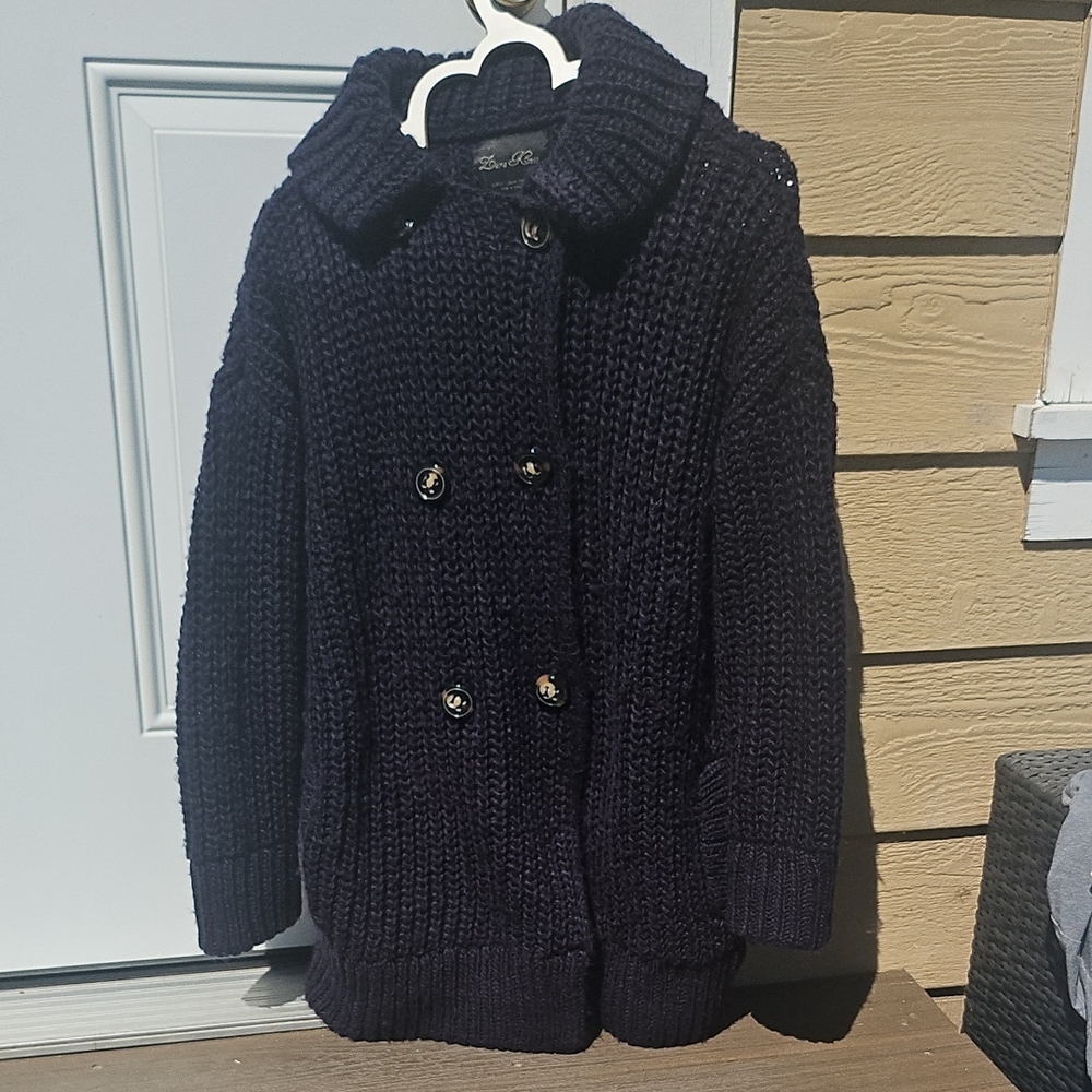 Women's ZARA Navy Blue Knit Chunky Cardigan Jacket SZ M